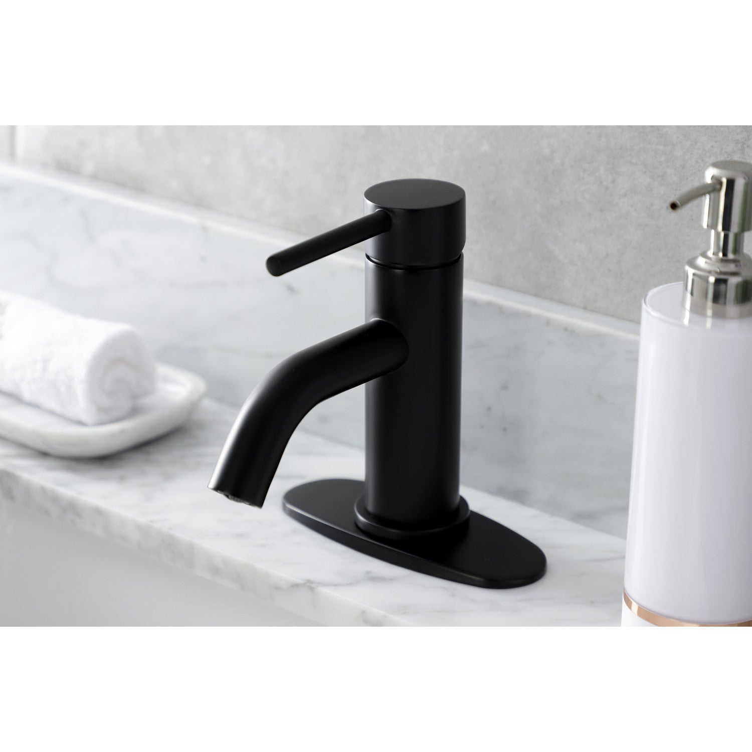 Kingston Sona LSF8220DL - Concord One-Handle 1-Hole Bathroom Faucet with Deck Plate and Push Pop-Up Drain, Matte Black — thumbnail 3